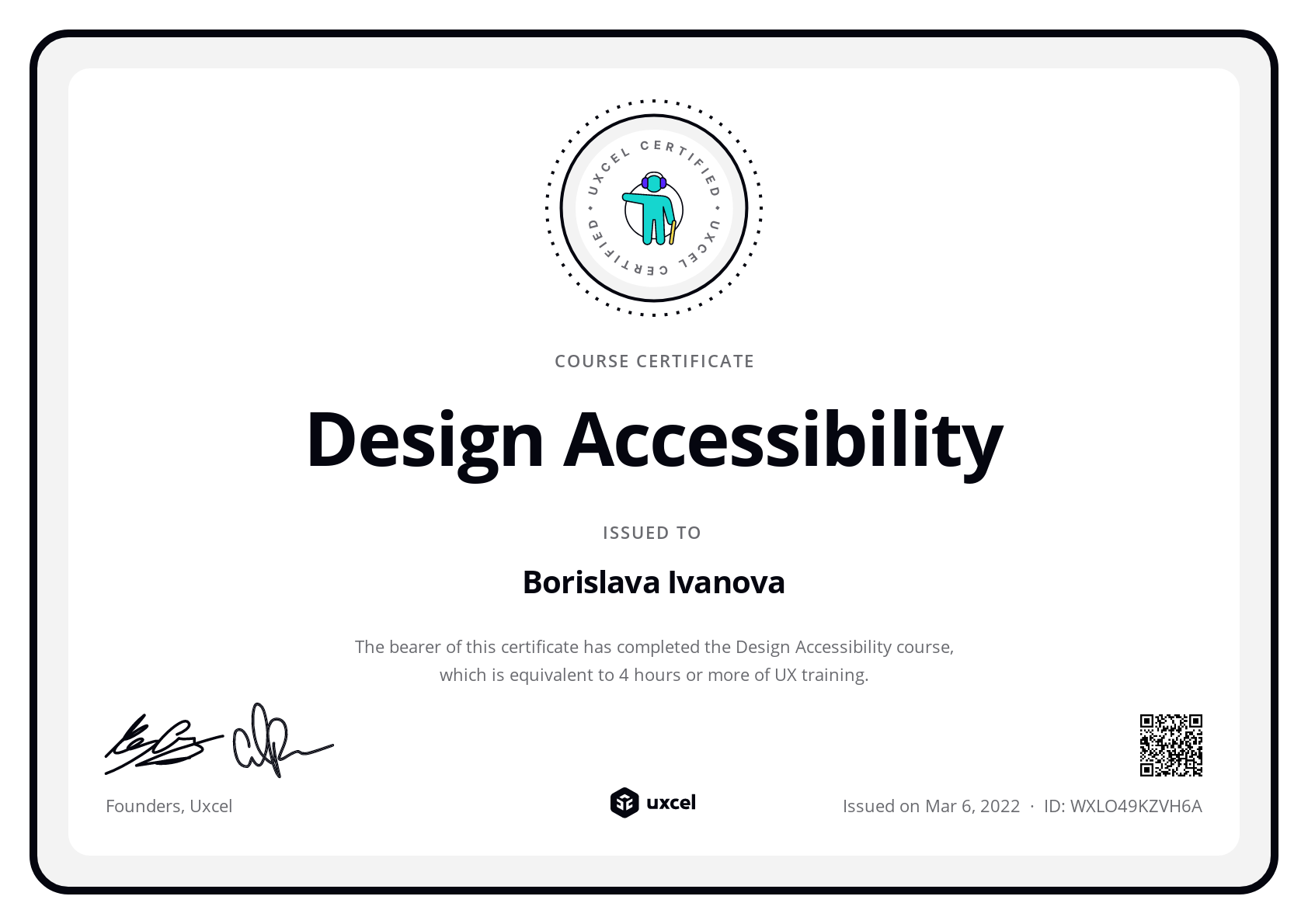 Borislava Ivanova's certificate